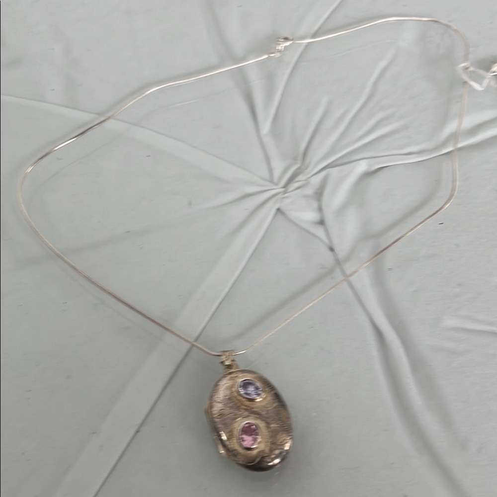 Elegant Silver Pendant Necklace with Pink and Purple Accents